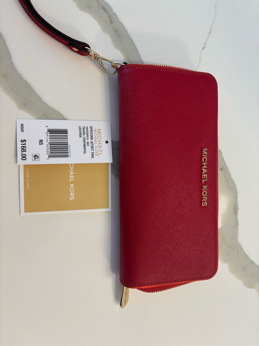 Michael Kors Red Saffiano Zip-Around Wallet Wristlet